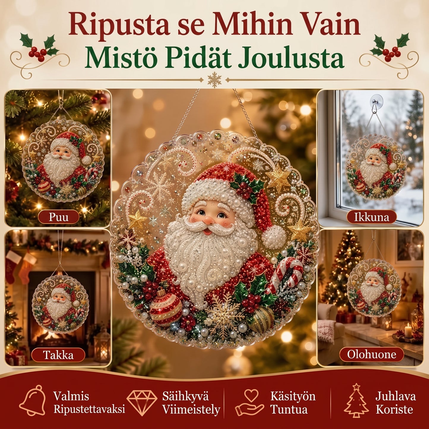 DIY-timanttitaidejoulukoristeet helmillä