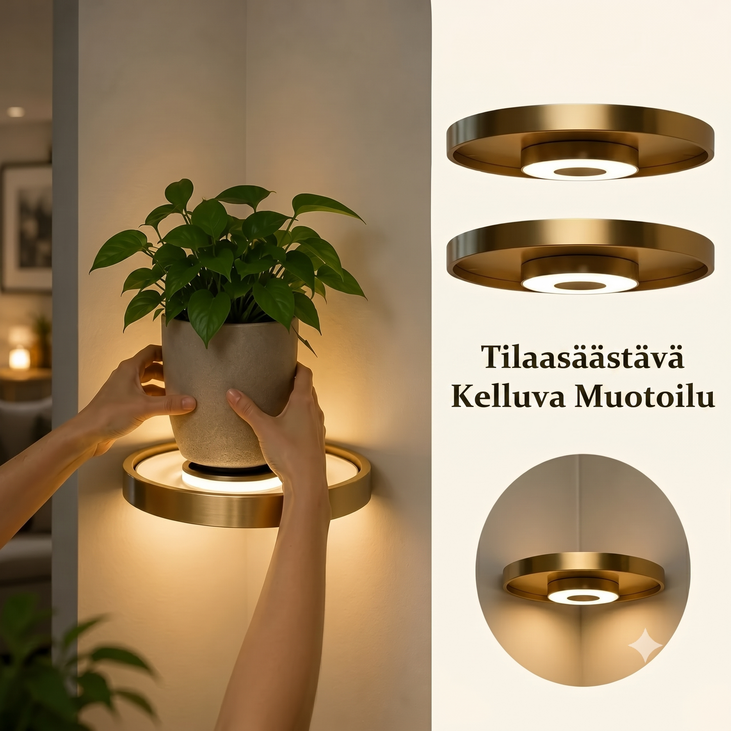 Valaistu seinähylly