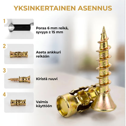 Laajenevat ruuviankkurit oven saranoille 60 kpl