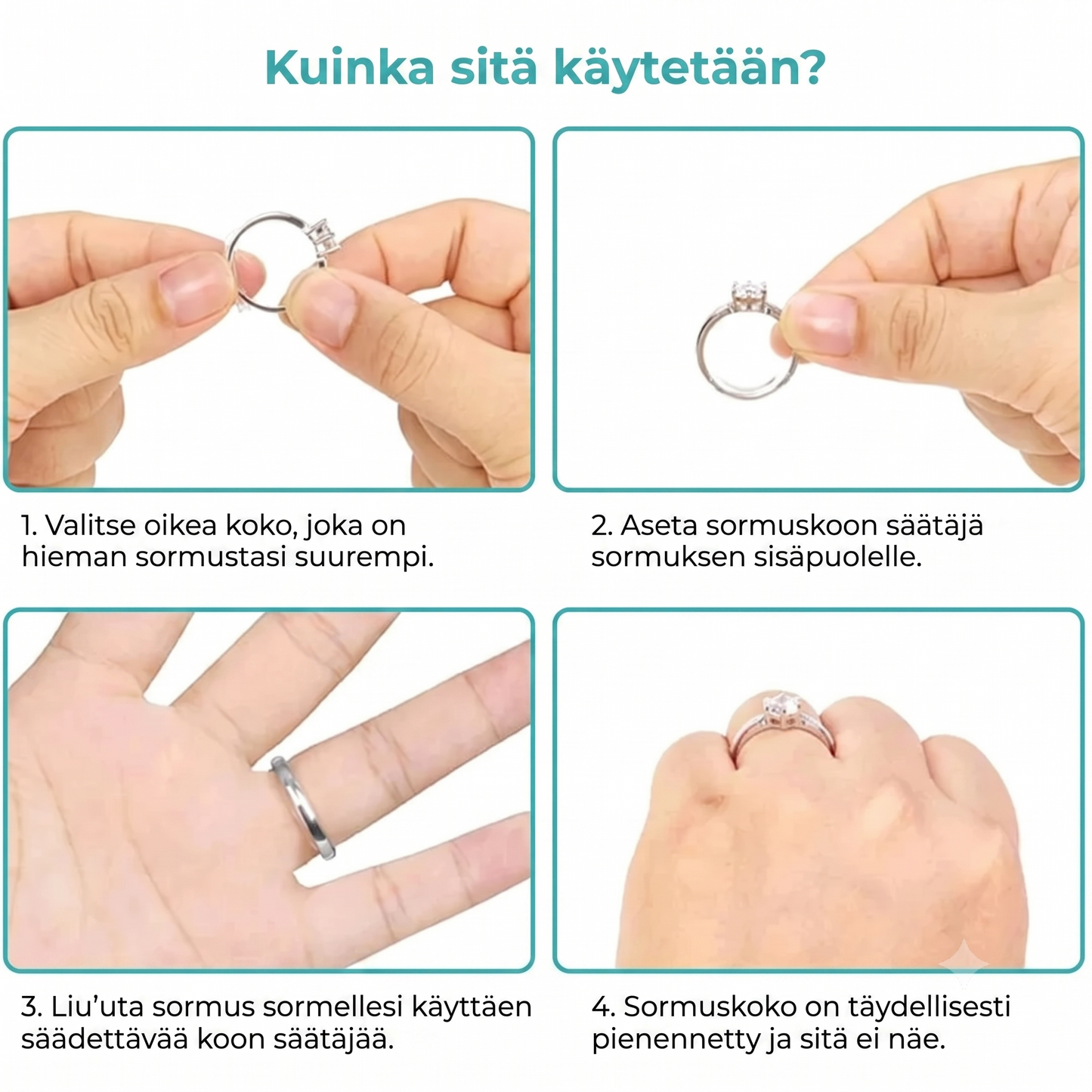 Näkymättömät sormuksen koon säätimet, 8 kpl setti