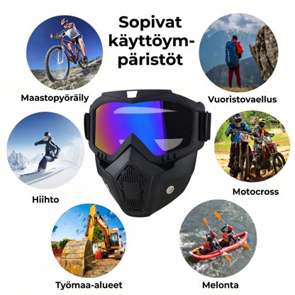 Kokokasvomaski naarmuuntumattomilla urheilulaseilla