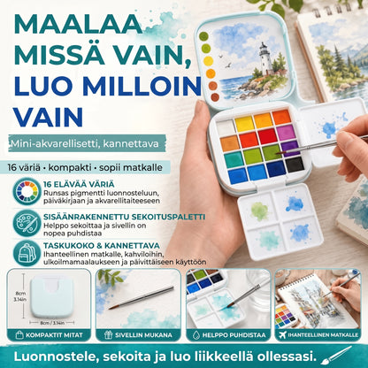 Erittäin kompakti akvarellisetti, 16 väriä