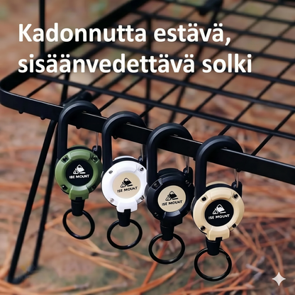 Uusi monitoiminen 3-in-1-karabiinihaka kelautuvalla narupidikkeellä