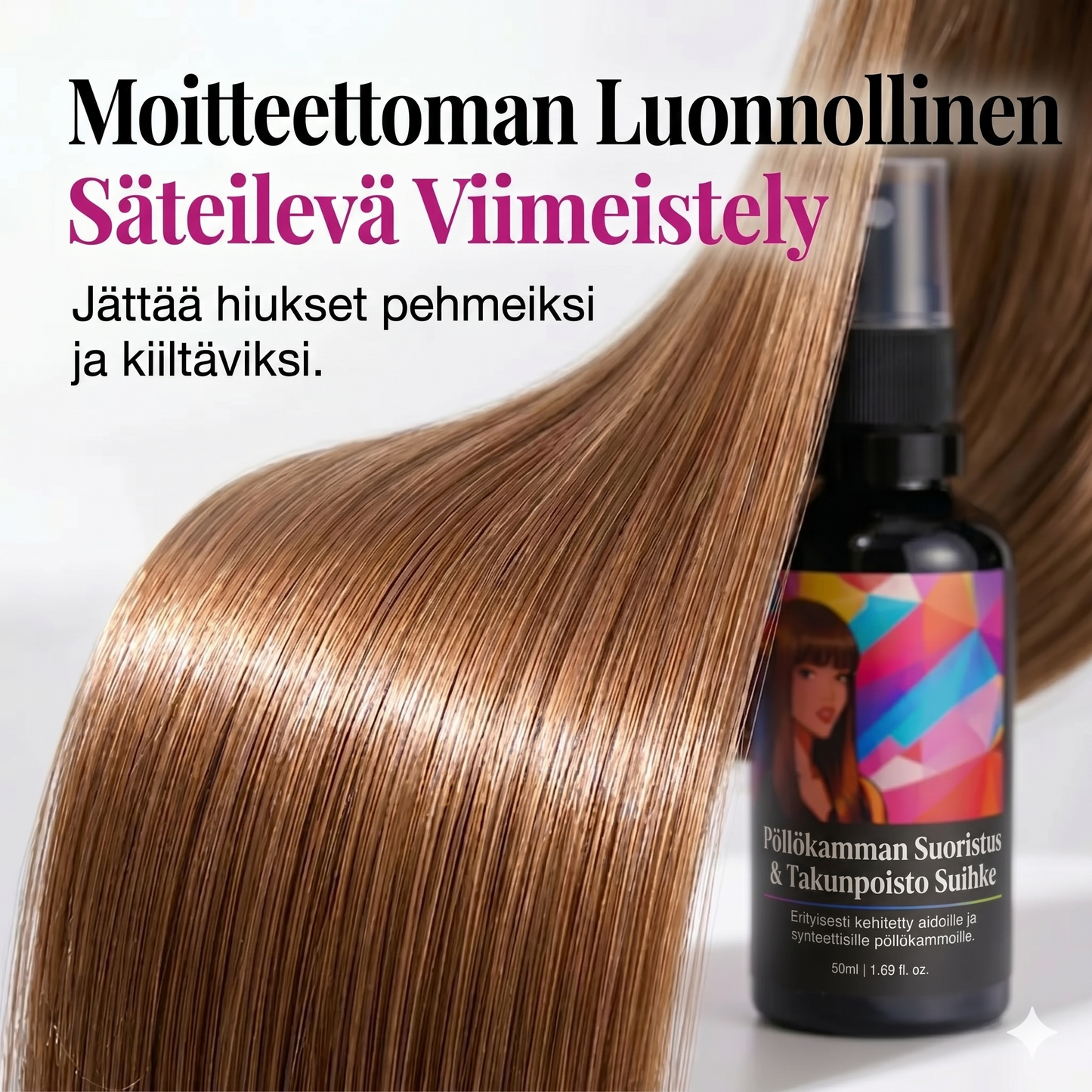Hiuslakka peruukkien suoristamiseen ja silottamiseen