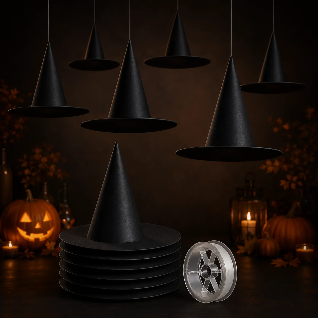 Leijuvat noidanhatut Halloween-koristeluun