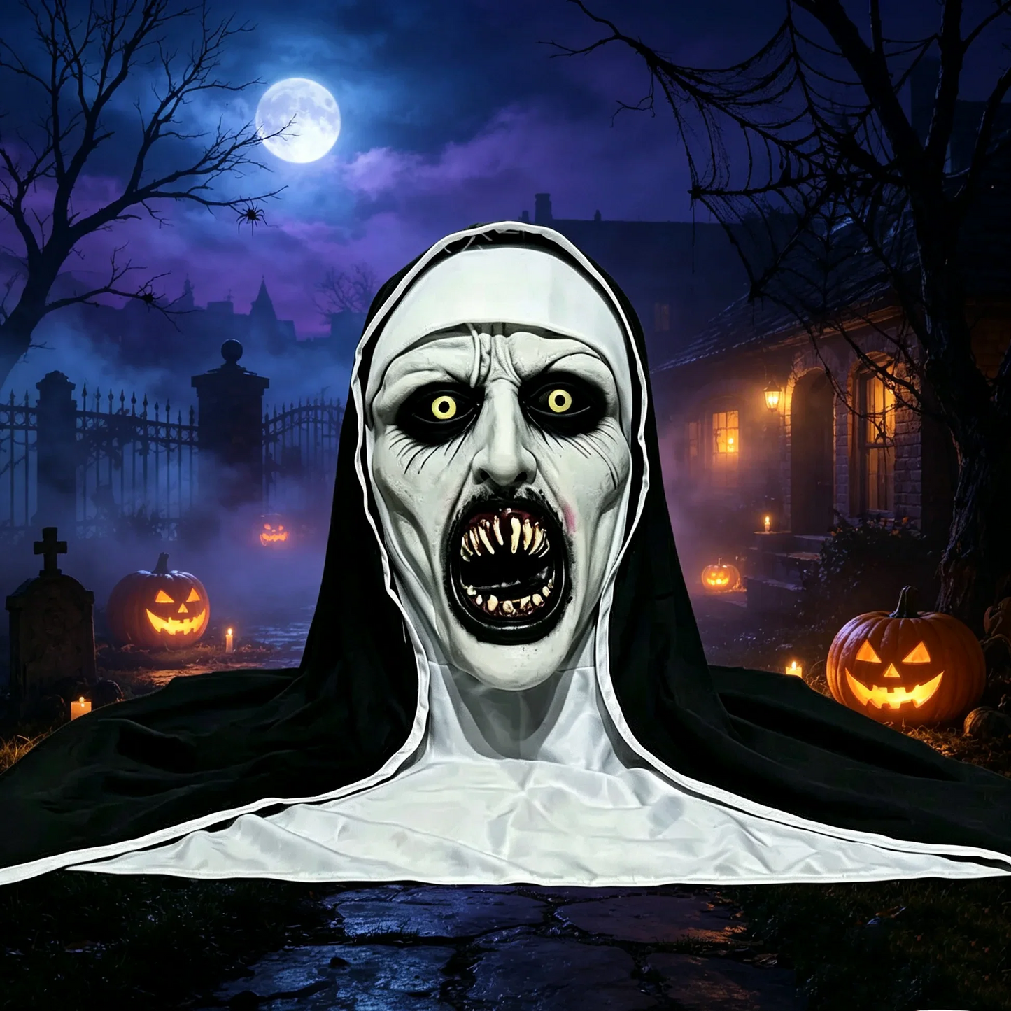 Kauhuteemainen nunnanaamio Halloweeniin