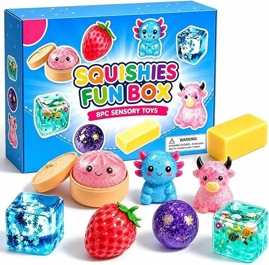 Squishy Fun Box -yllätyslaatikko (sisältää 8 squishy-lelua)
