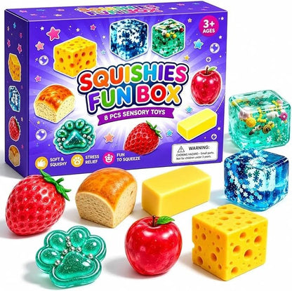 Squishy Fun Box -yllätyslaatikko (sisältää 8 squishy-lelua)