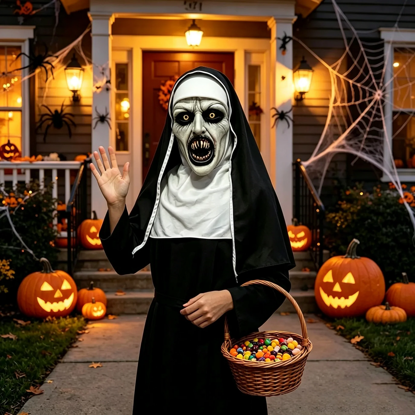 Kauhuteemainen nunnanaamio Halloweeniin